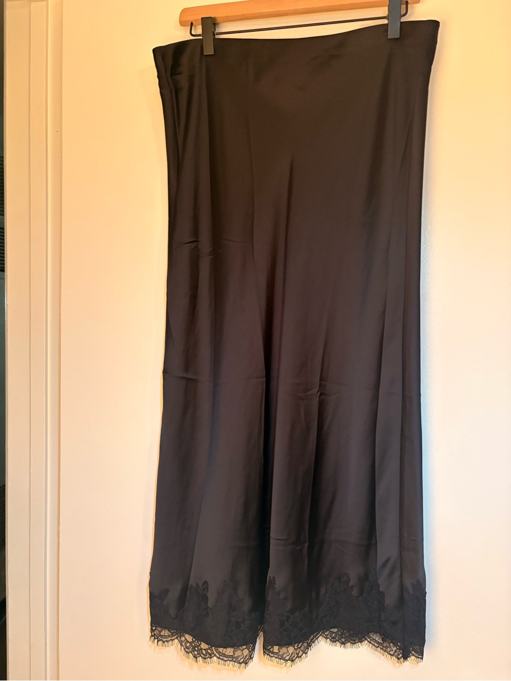 Black Lace-Hem Maxi Slip Skirt